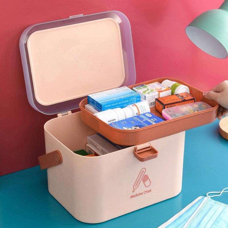 Household Plastic Small Medicine Box Portable Medicine Storage Box, Size: 21.4 x 15.8 x 14.7cm(Pink)
