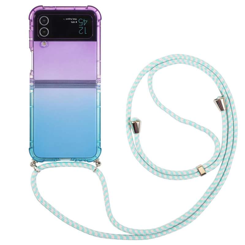 For Samsung Galaxy Z Flip4 5G Gradient Color Shockproof Phone Case with Lanyard(Gradient Purple B...
