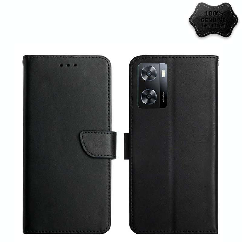 For OPPO A57 4G/A77 4G/Realme Narzo 50 5G/Realme V23 Genuine Leather Fingerprint-proof Horizontal...