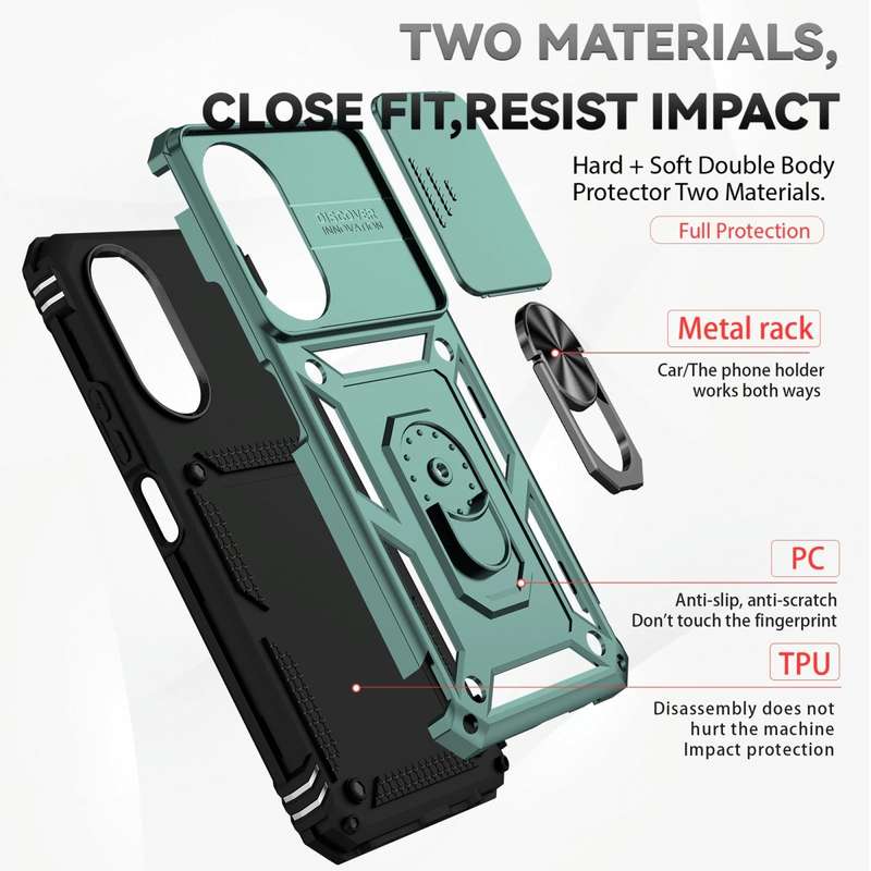 For Honor X7 Sliding Camshield Holder Phone Case(Dark Green)