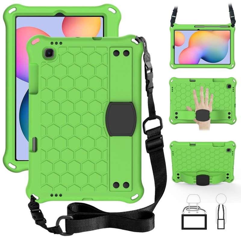 For Samsung Galaxy Tab S6 Lite P610 Honeycomb EVA + PC Shockproof Case with Strap(Green+Black)