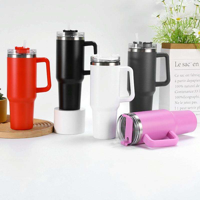 40oz Car Cup Double-Layer Vacuum Cup With Straw Handle Stainless Steel Thermos Cup(Gen1 White)