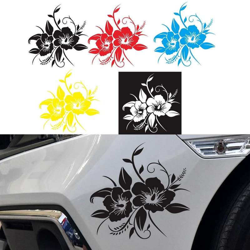 D-798 Flowers Bloom Pattern Car Modified Decorative Sticker(Black)