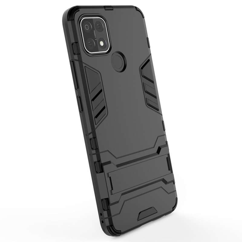For OPPO A15 Shockproof PC + TPU Protective Case with Hidden Holder(Black)