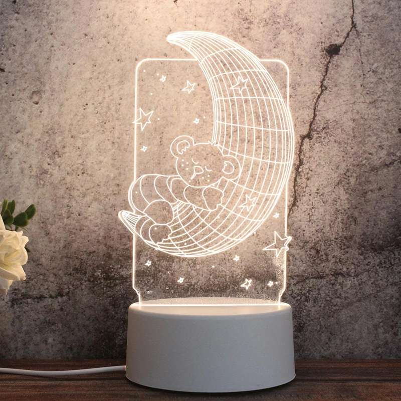 White Base Creative 3D Tricolor LED Decorative Night Light, Button Plug Version, Shape:Moon Bear(...