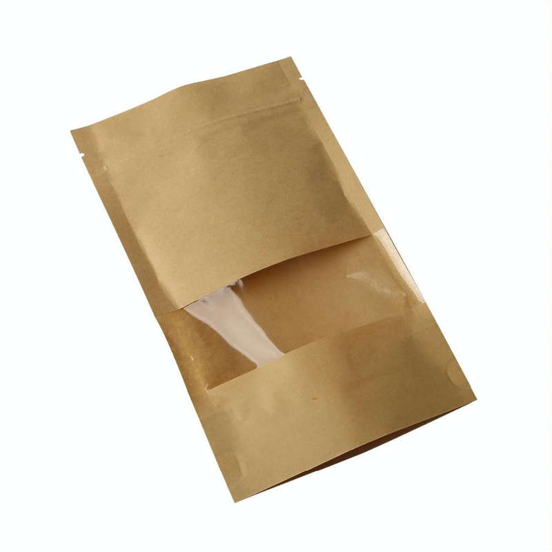 50 PCS Zipper Self Sealing Kraft Paper Bag with Window Stand Up for Gifts/Food/Candy/Tea/Party/We...