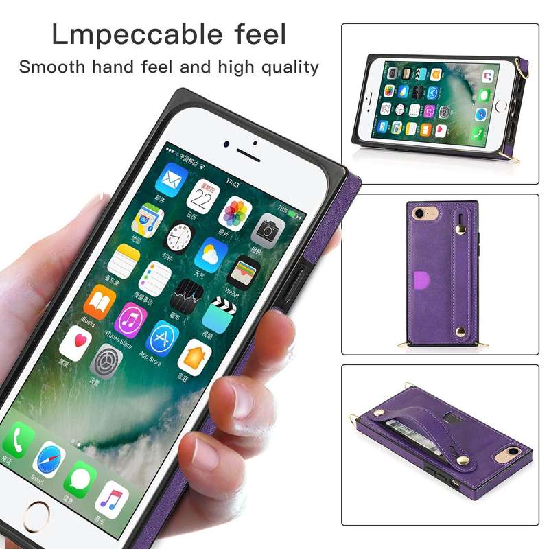 For iPhone 7 / 8 / SE 2020 Wrist Strap PU+TPU Shockproof Protective Case with Crossbody Lanyard &...