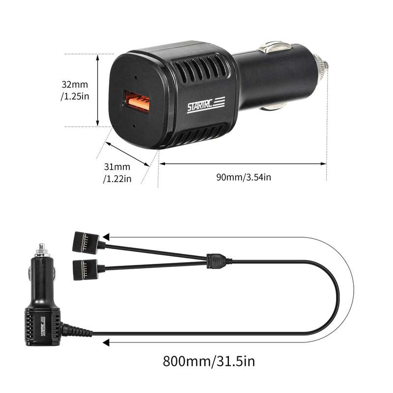 For DJI Mavic Mini 3 Pro STARTRC 2 in 1 Battery and Remote Control Charging Car Charger(Black)