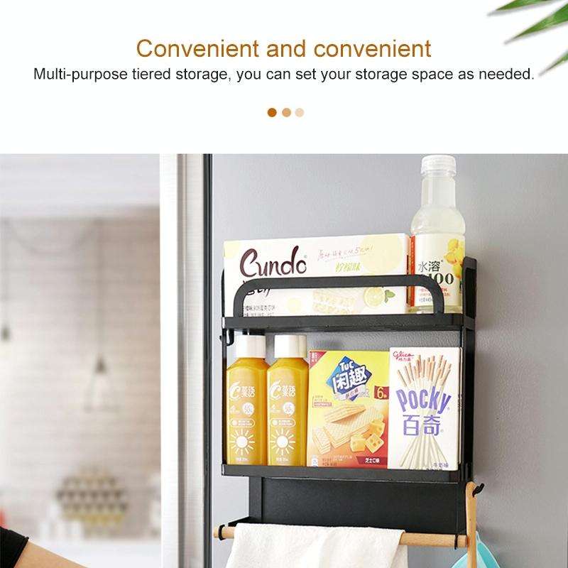 Kitchen Single Layer Magnetic Refrigerator Rack Storage Holder (Black)