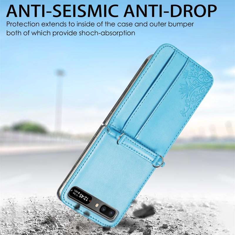For Samsung Galaxy Z Flip 5G Diagonal Lanyard Embossed Card Phone Case(Blue)