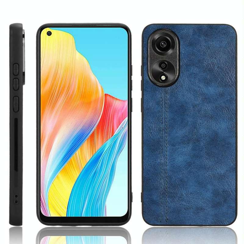 For OPPO A78 4G Cow Pattern Sewing Back Cover Phone Case(Blue)
