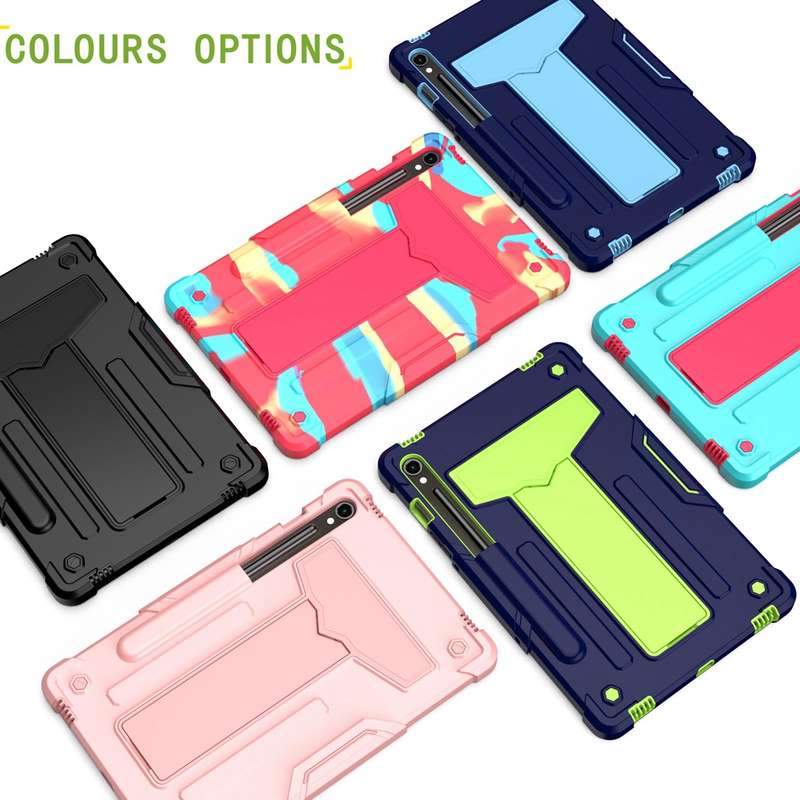 For Samsung Galaxy Tab S9 FE / S9 T Holder Robot Silicone Hybrid PC Tablet Case(Black)