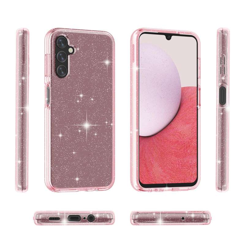 For Samsung Galaxy A14 5G / 4G Shockproof Terminator Style Glitter Powder Phone Case(Shiny Pink)