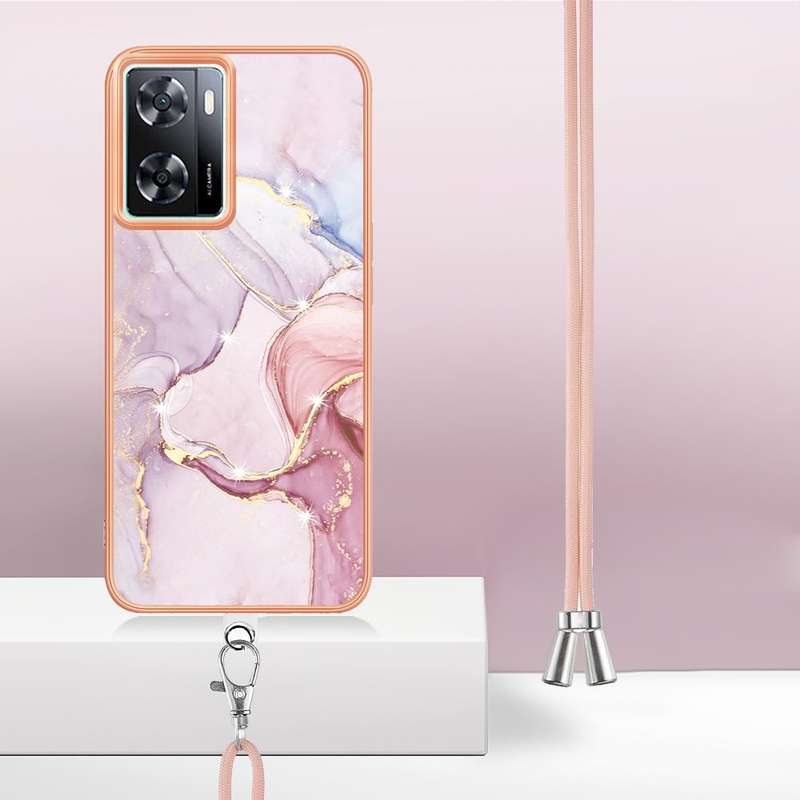 For OPPO A57 4G/A77 5G Taiwan/K10 5G Global Electroplating Marble Dual-side IMD Phone Case with L...