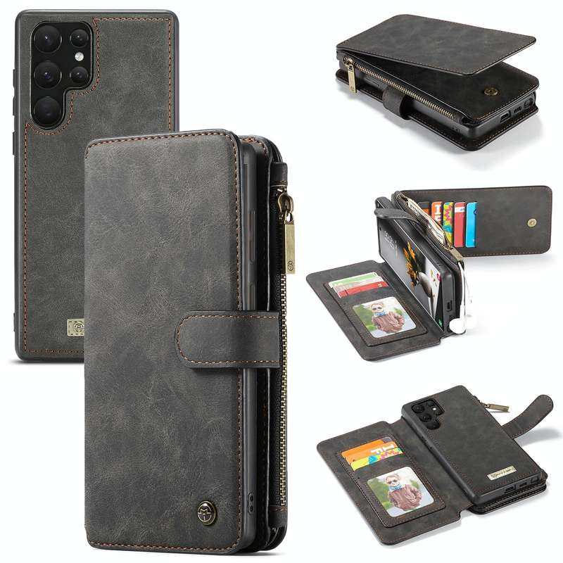 For Samsung Galaxy S22 Ultra 5G CaseMe-007 Detachable Multifunctional Leather Phone Case(Black)