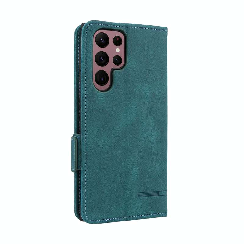 For Samsung Galaxy S22 Ultra 5G Magnetic Clasp Flip Leather Phone Case(Green)
