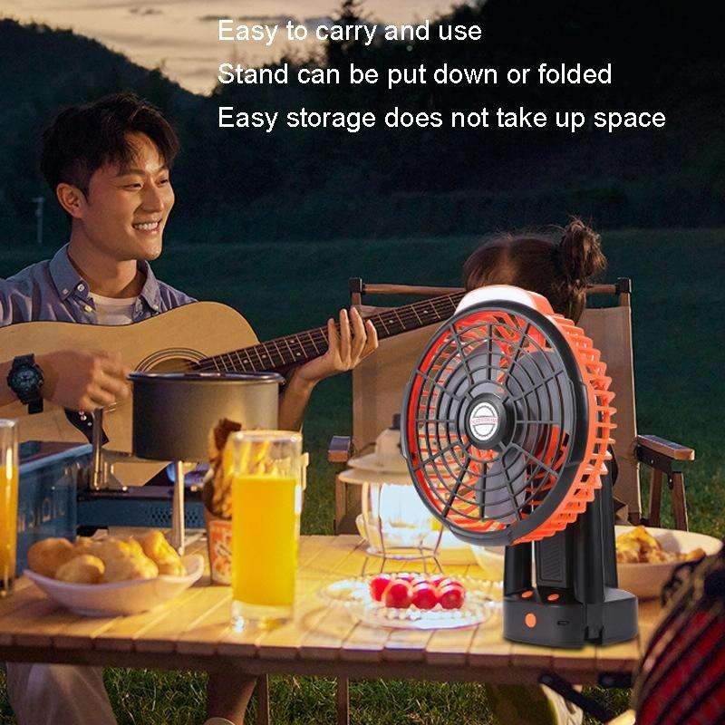 Outdoor Camping USB Charging Fan Tent Swing Head Fan With Tripod LED Light(Black)
