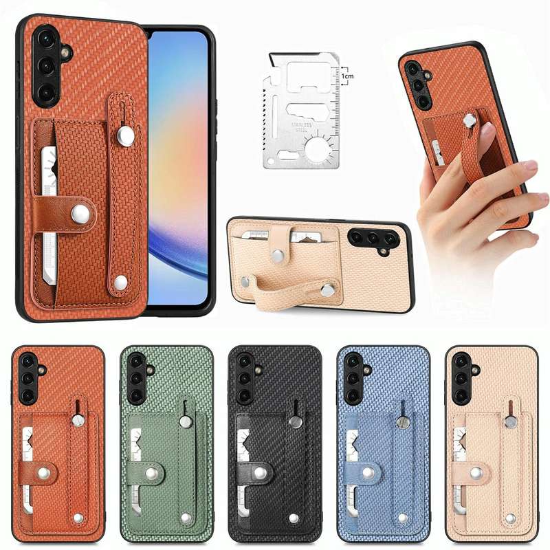 For Samsung Galaxy A34 5G Wristband Kickstand Card Wallet Back Cover Phone Case with Tool Knife(G...