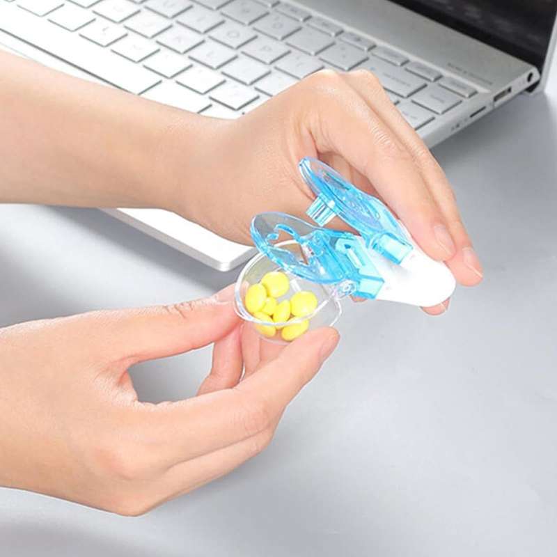 Portable Pill Taker Tablets Pills Blister Pack Opener Pills Box Case(Blue)