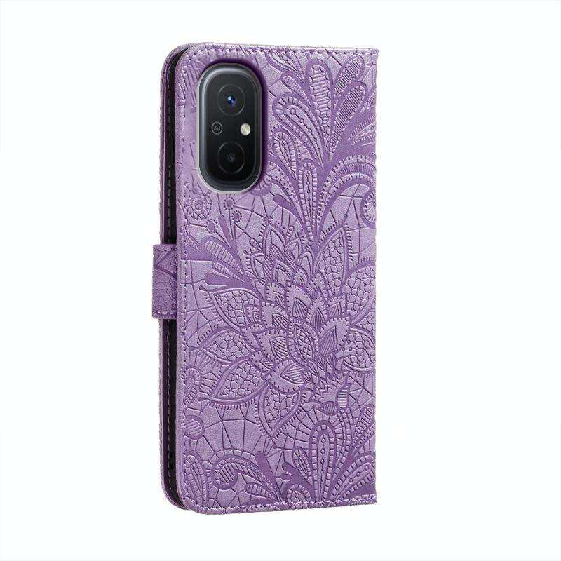 For Xiaomi Redmi 12C Lace Flower Embossing Flip Leather Phone Case(Purple)