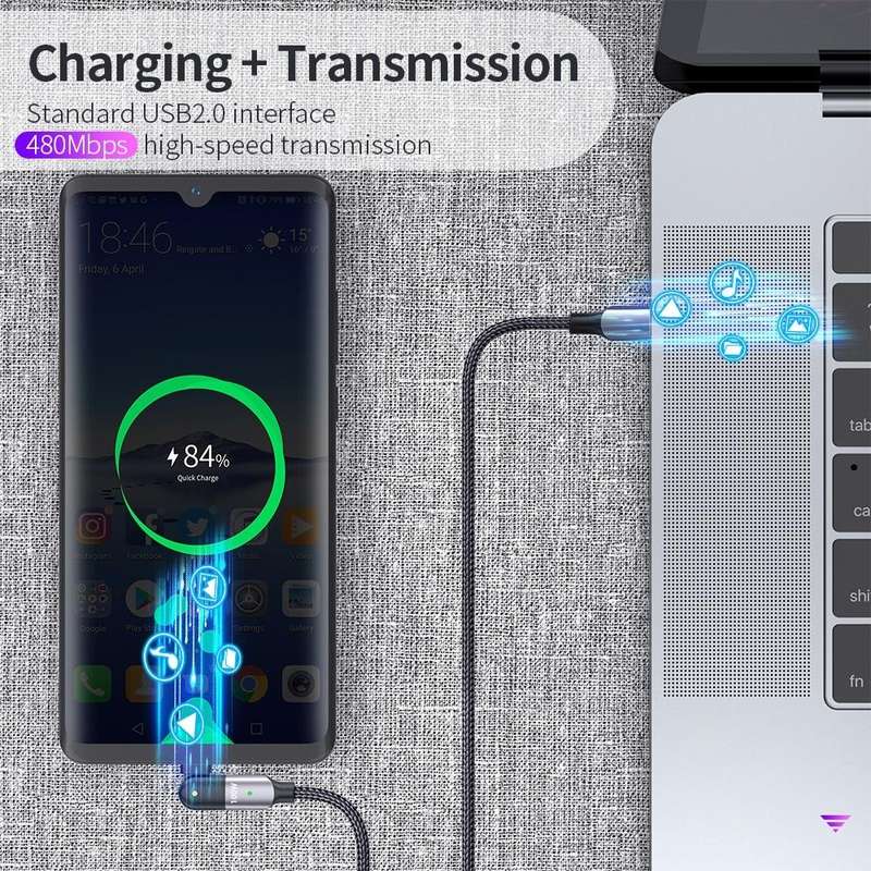 FXCTL-WY0G 100W 5A USB-C / Type-C to Type-C 180 Degree Rotating Elbow Fast Charging Cable, Length...