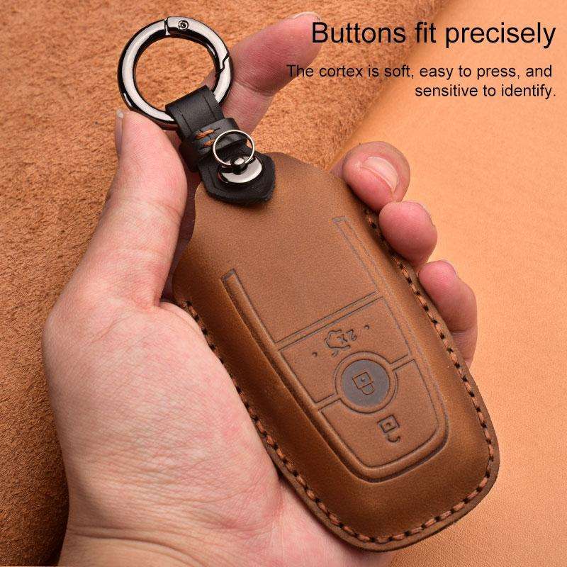 For Ford Car Cowhide Leather Key Protective Cover Key Case, Four Keys Version (Brown)