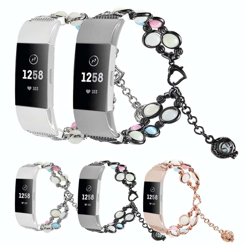 For Fitbit Charge 5 Agate Luminous Bead Steel Watch Band(Silver)