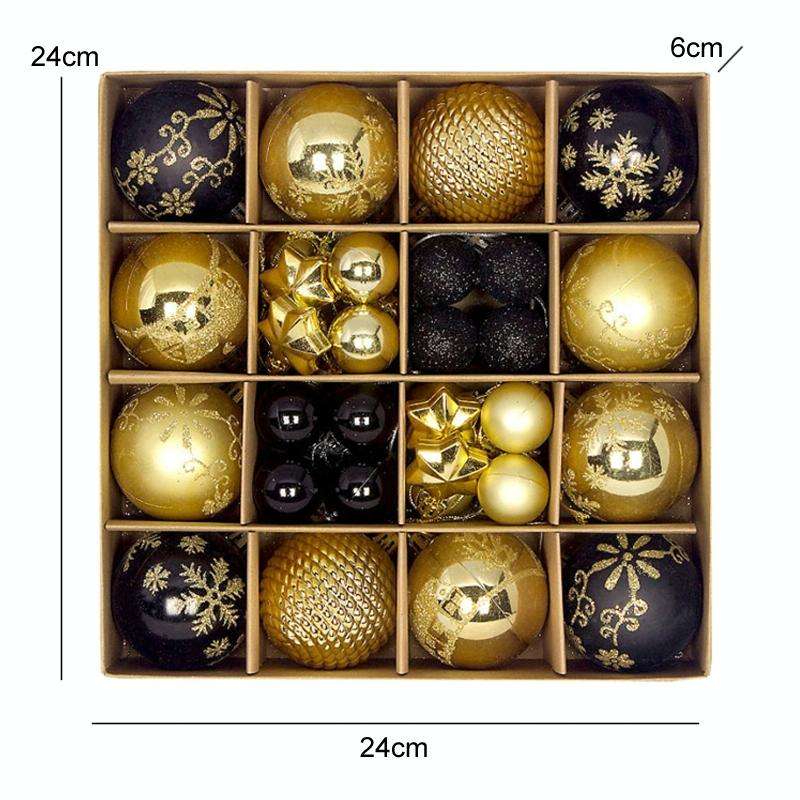 44pcs/set 3-6cm Christmas Ball Painted Pendant Electroplated Ball Ornaments, Color: Black Gold