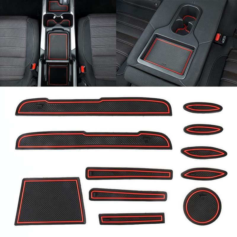 Car Water Cup Gate Slot Mats Plastic Red Anti-Slip Interior Door Pad for Toyota Vios 2017