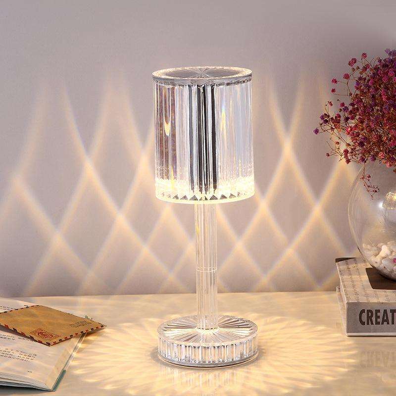 USB Charging Touch Diamond Crystal Table Lamp, Specification: USB Charging(Tri-tone Light)(Transp...