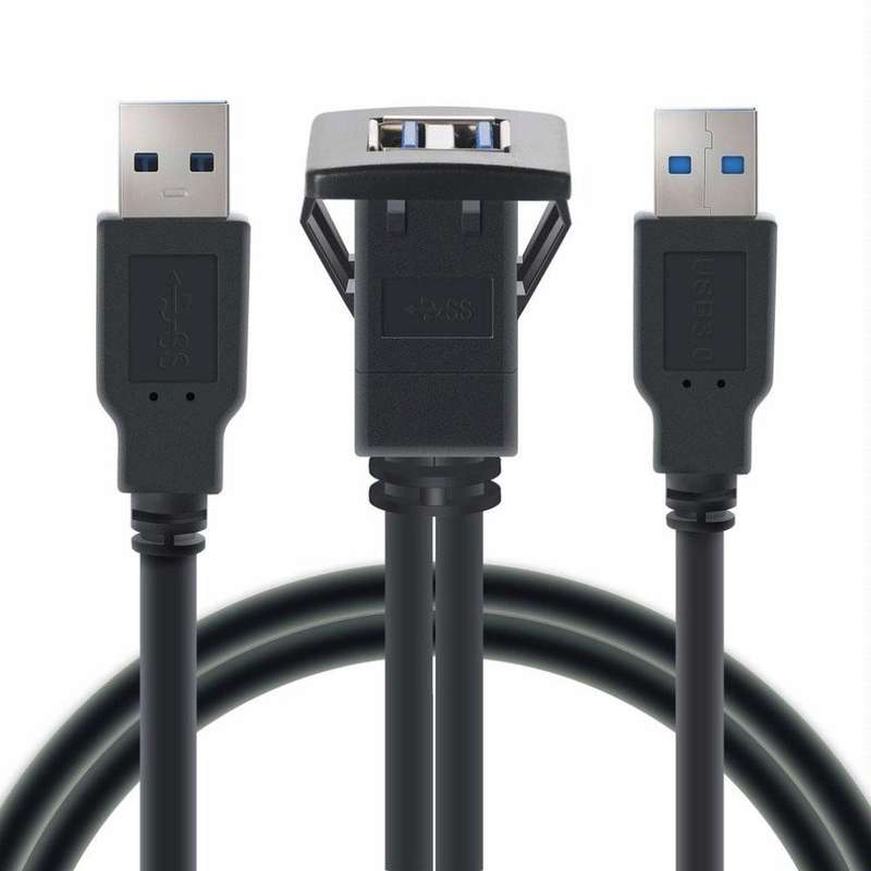2m ABS Shell Flush Mount USB 3.0 Dock Car Ship Motorcycle Dashboard Panel Male to Female Data Wat...