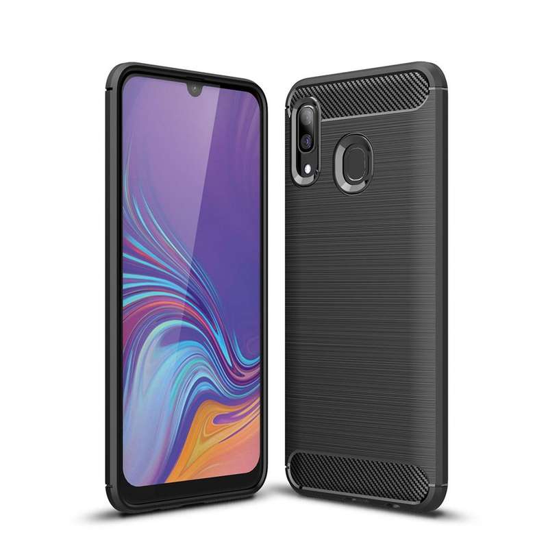 Brushed Texture Carbon Fiber Shockproof TPU Case for Galaxy A30(Black)