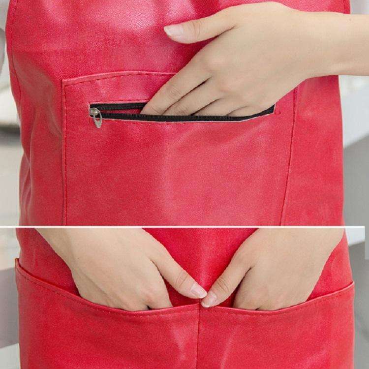 Waterproof Oil Proof Soft Leather Thick Wear-resistant Men and Women Overalls Apron(Red)