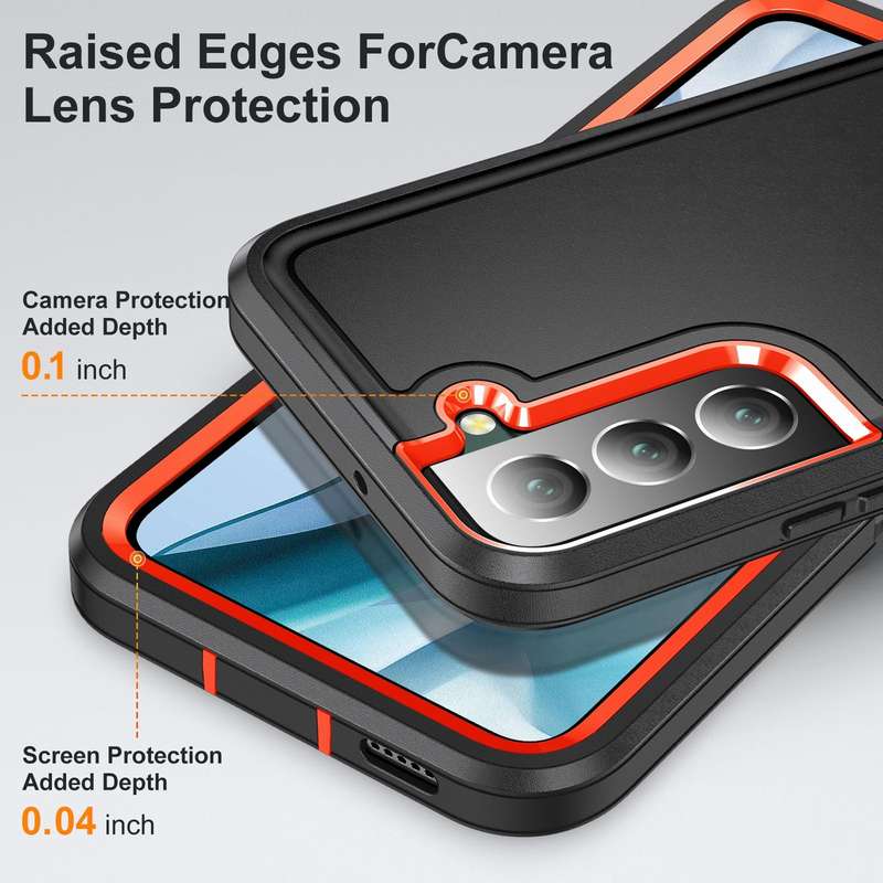 For Samsung Galaxy S22 5G 3 in 1 Rugged Holder Phone Case(Black+Orange)