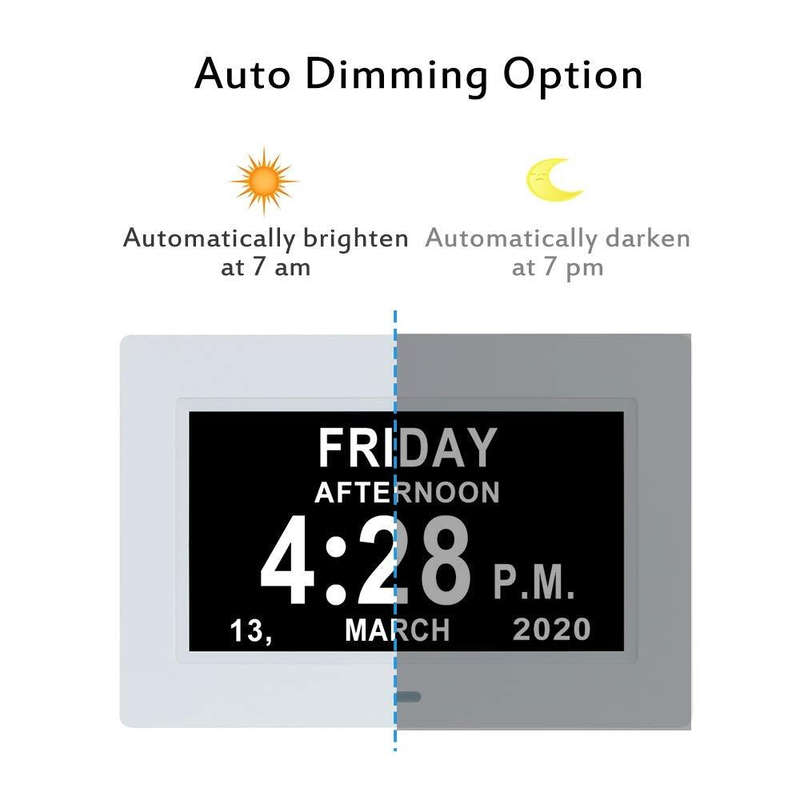 7-inch Digital Frame Calendar Day Clock Light Sensor Support Video and Picture Playback, EU Plug(...