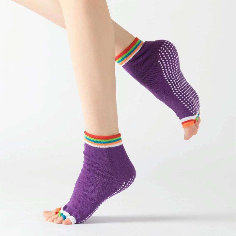 3 Pair Open-Toe Yoga Socks Indoor Sports Non-Slip Five-Finger Dance Socks, Size: One Size(Color L...