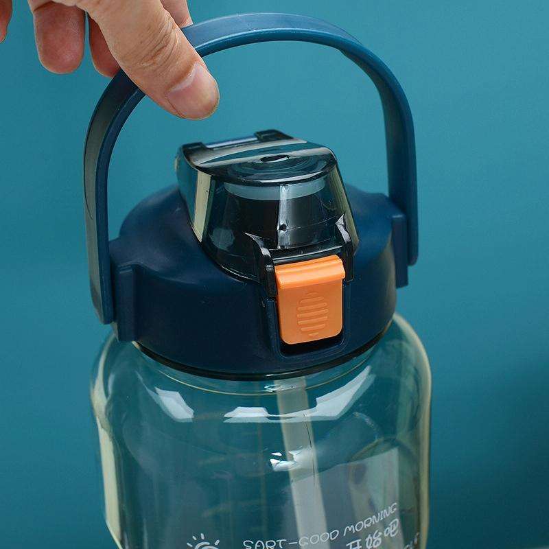 2L Large-Capacity Sports Water Cup Outdoor Drop-Proof Portable Straw Water Bottle(Blue Purple Gra...