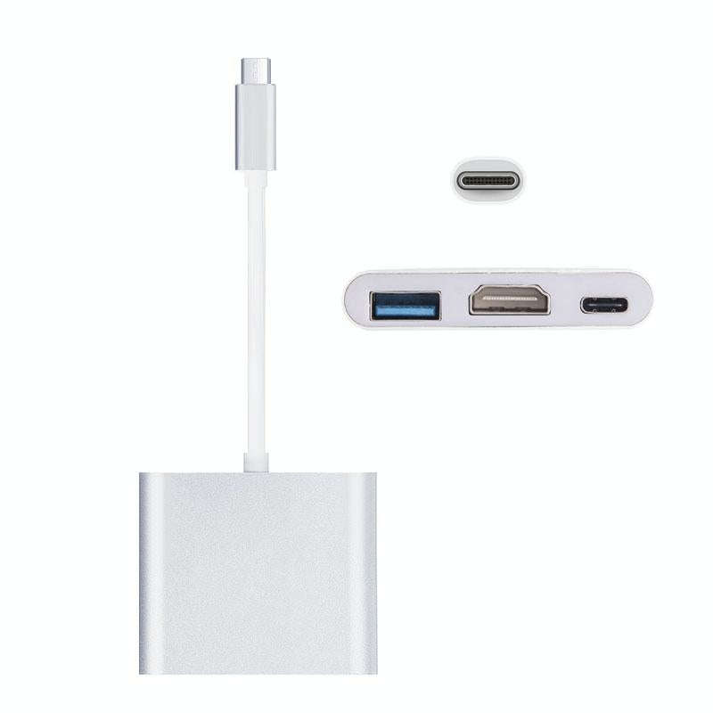 USB-C / Type-C 3.1 Male to USB-C / Type-C 3.1 Female & HDMI Female & USB 3.0 Female Adapter(Silver)