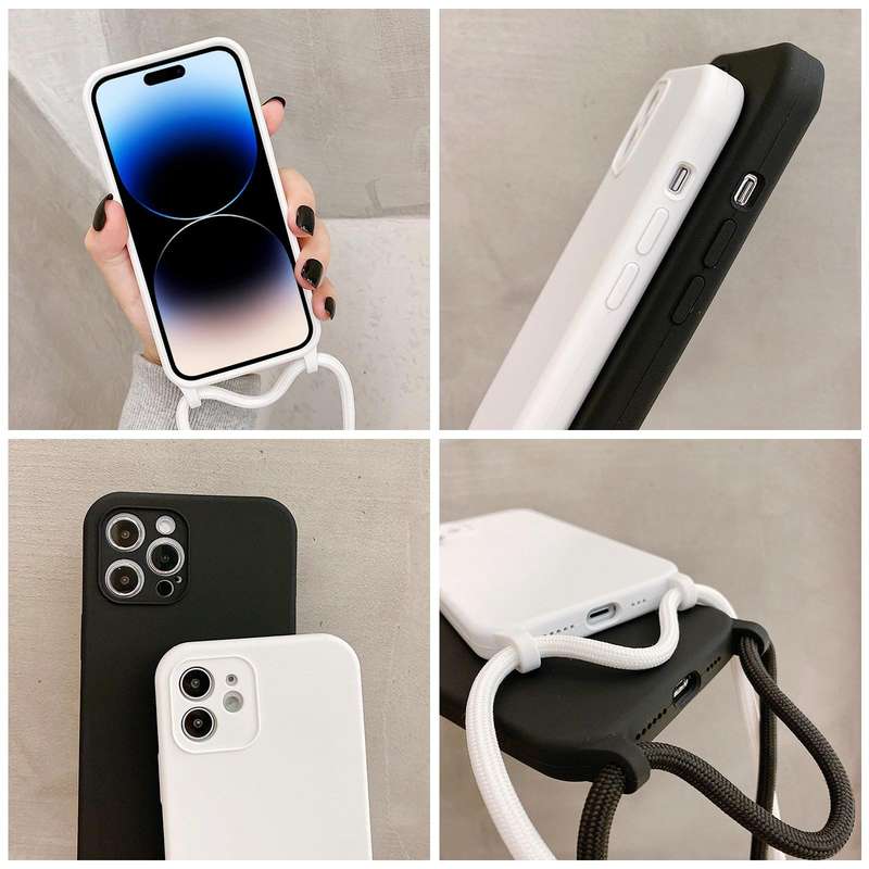 For iPhone 15 Crossbody Lanyard Liquid Silicone Case(Black)