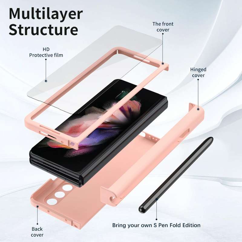 For Samsung Galaxy Z Fold3 5G Macaron Hinge Phone Case with Stylus Pen Fold Edition & Protective ...