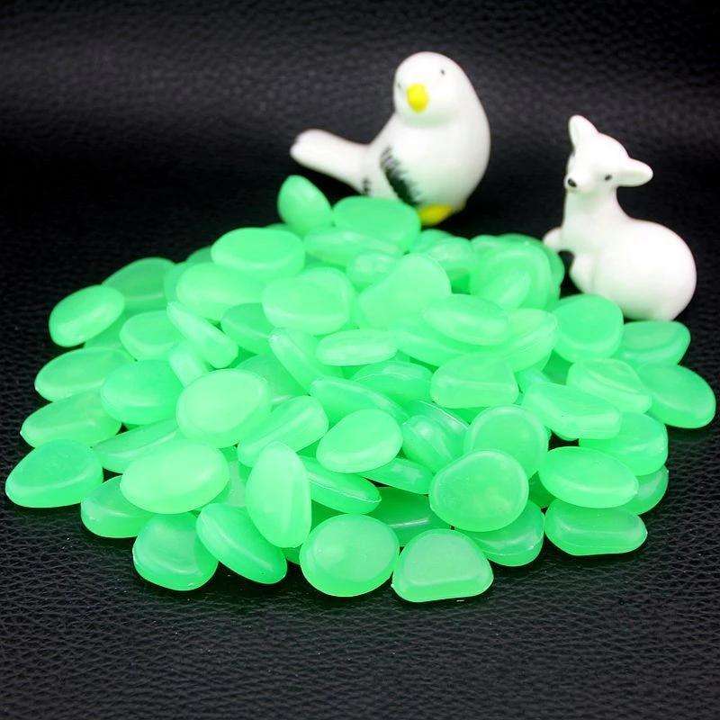 100 PCS Glow in The Dark Garden Pebbles for Walkways & Decoration and Plants Luminous Stones(Emer...