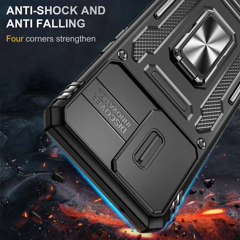 For OPPO Reno7 4G Armor PC + TPU Camera Shield Phone Case(Black)