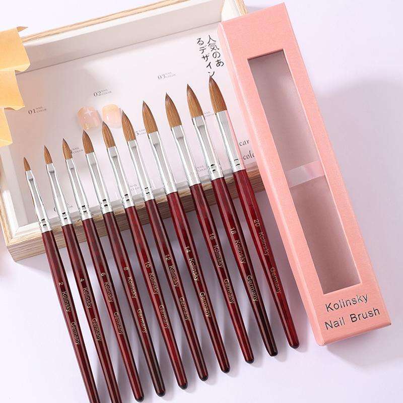 Red Wood Handle Kolinsky Hair Nail Art Brush No. 6