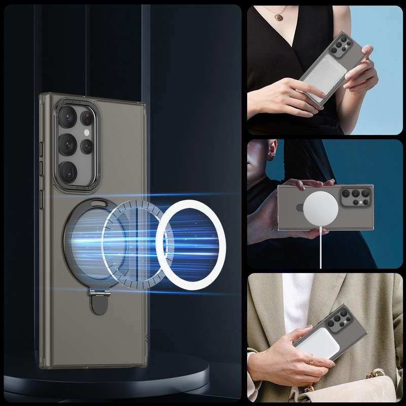 For Samsung Galaxy S22 Ultra 5G LK 3 in 1 MagSafe Magnetic Holder Phone Case(Black)