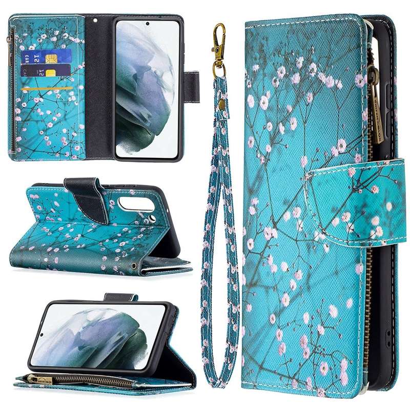 For Samsung Galaxy S21 FE Colored Drawing Pattern Zipper Horizontal Flip Leather Case with Holder...