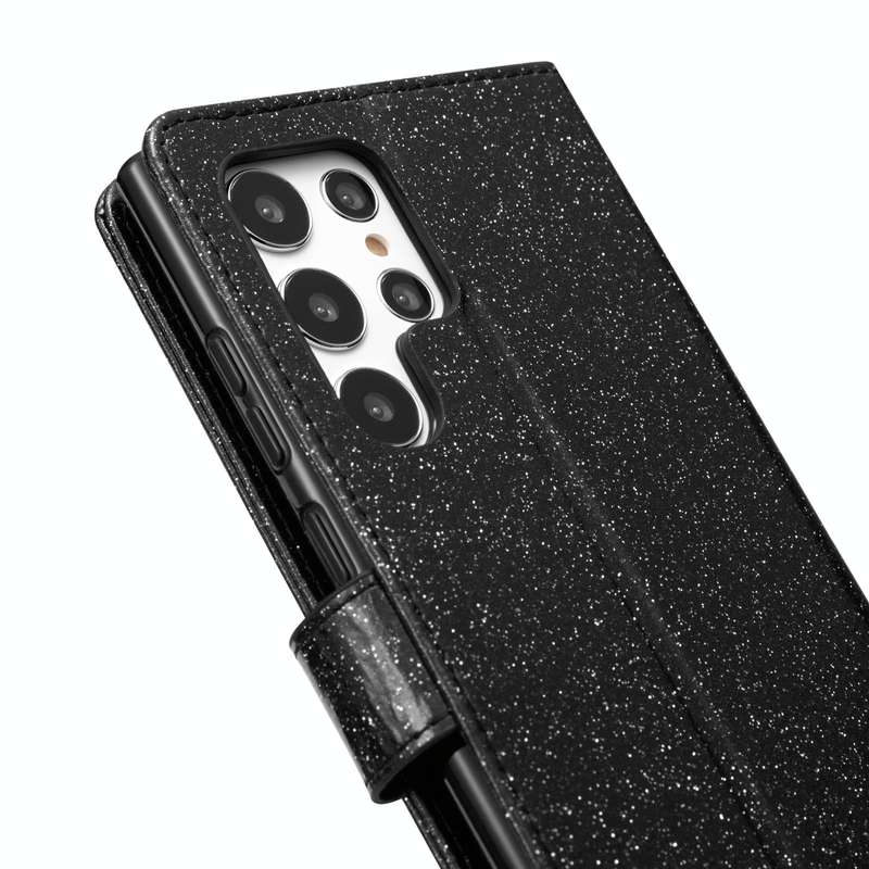 For Samsung Galaxy S22 Ultra 5G Glitter Powder Love Leather Phone Case(Black)