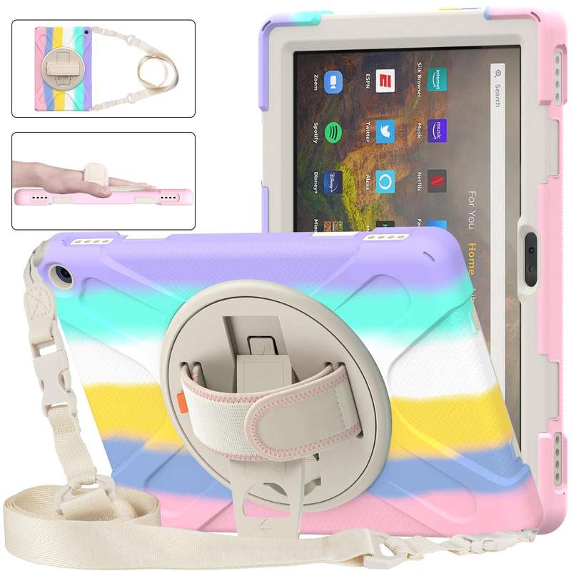 For Amazon Kindle Fire HD 10 2021 Silicone + PC Protective Case with Holder & Shoulder Strap(Colo...