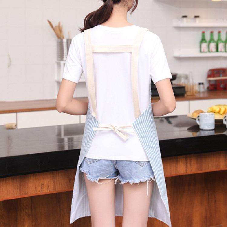 Cotton Linen Smiley Face Design Simple Waterproof Striped Work Apron(Beige)