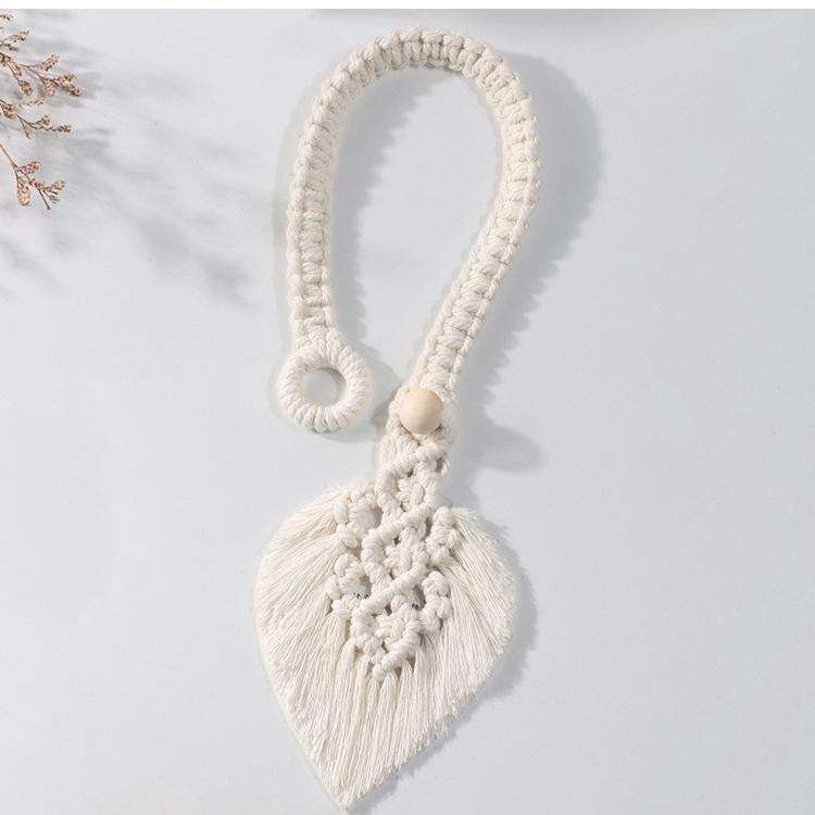 Hand Braided Wooden Bead Curtain Tie Free Buckle Tassel Tie Rope 13x40cm(Coffee)