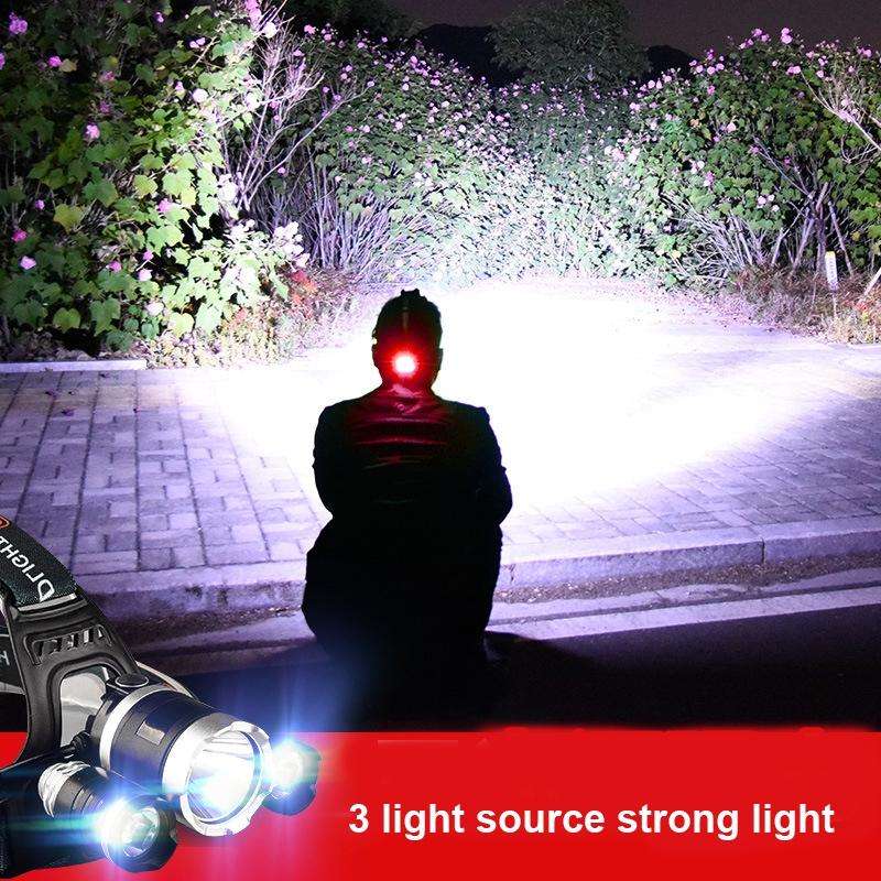 Strong Light Long-Range Rechargeable Three-Head Lamp Outdoor Fishing Lamp Led Head-Mounted Flashl...